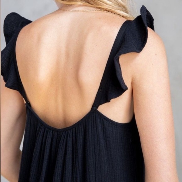 Xirena Rumer Scoop Neck Flutter Sleeve Gauze Tiered Midi Dress Black XL - Picture 4 of 11